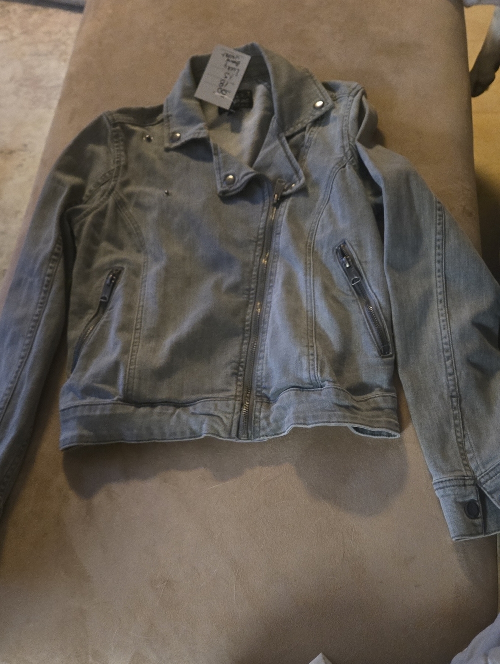 Lucky Brand Girls' Washed Denim Moto Jacket - Gray